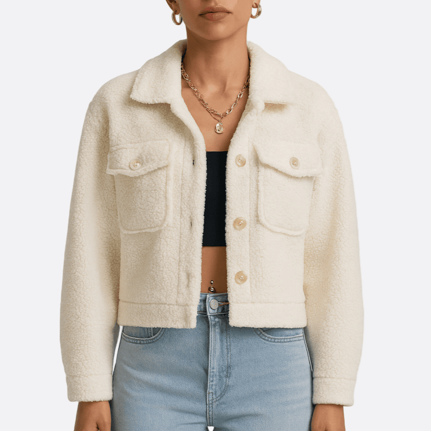 WW | Damen Cropped Sherpa Jacke Wollmix