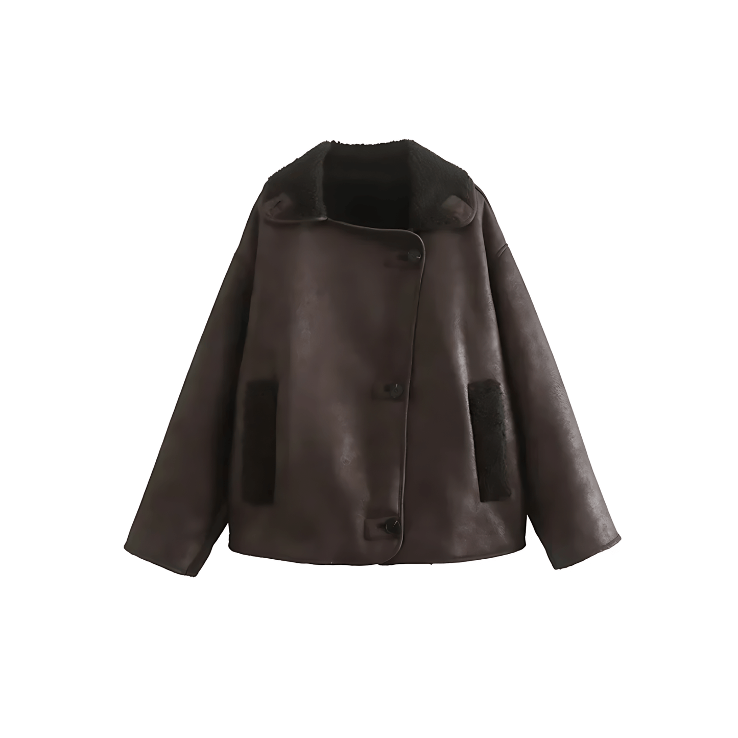 WW | Frauen Stilvolle Lange Ärmel Kragen Jacke Winterstil