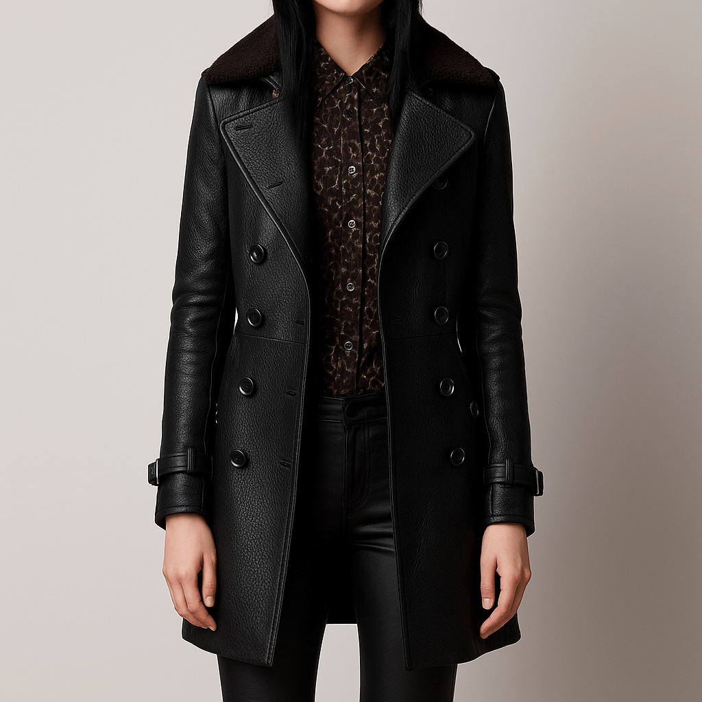 WW | Damen Leder Trenchcoat Doppelbreasted