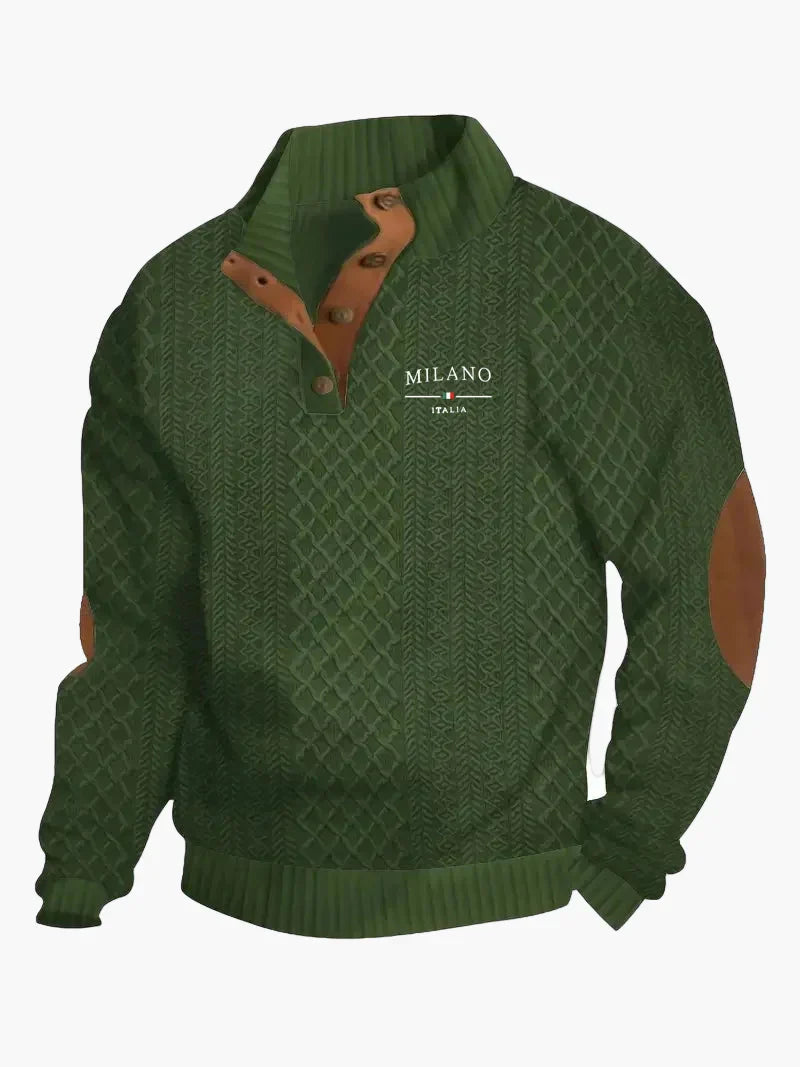 WW | Pullover Milano Italia Vintage Strickpullover mit Stehkragen und Ellbogen-Patches - Modischer Freizeitpullover