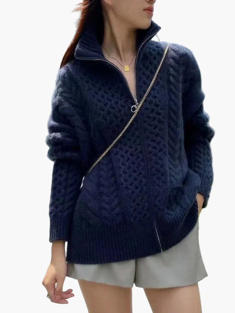 WW | Strickjacke mit Zopfmuster, lässiger Cardigan, modisch für Alltag und Freizeit