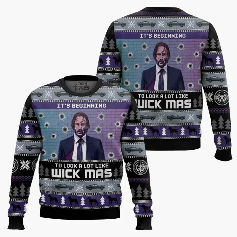 WW | Ugly Christmas Sweater - Funny "Wick-Mas" Sweater for Fans, Christmas, Party