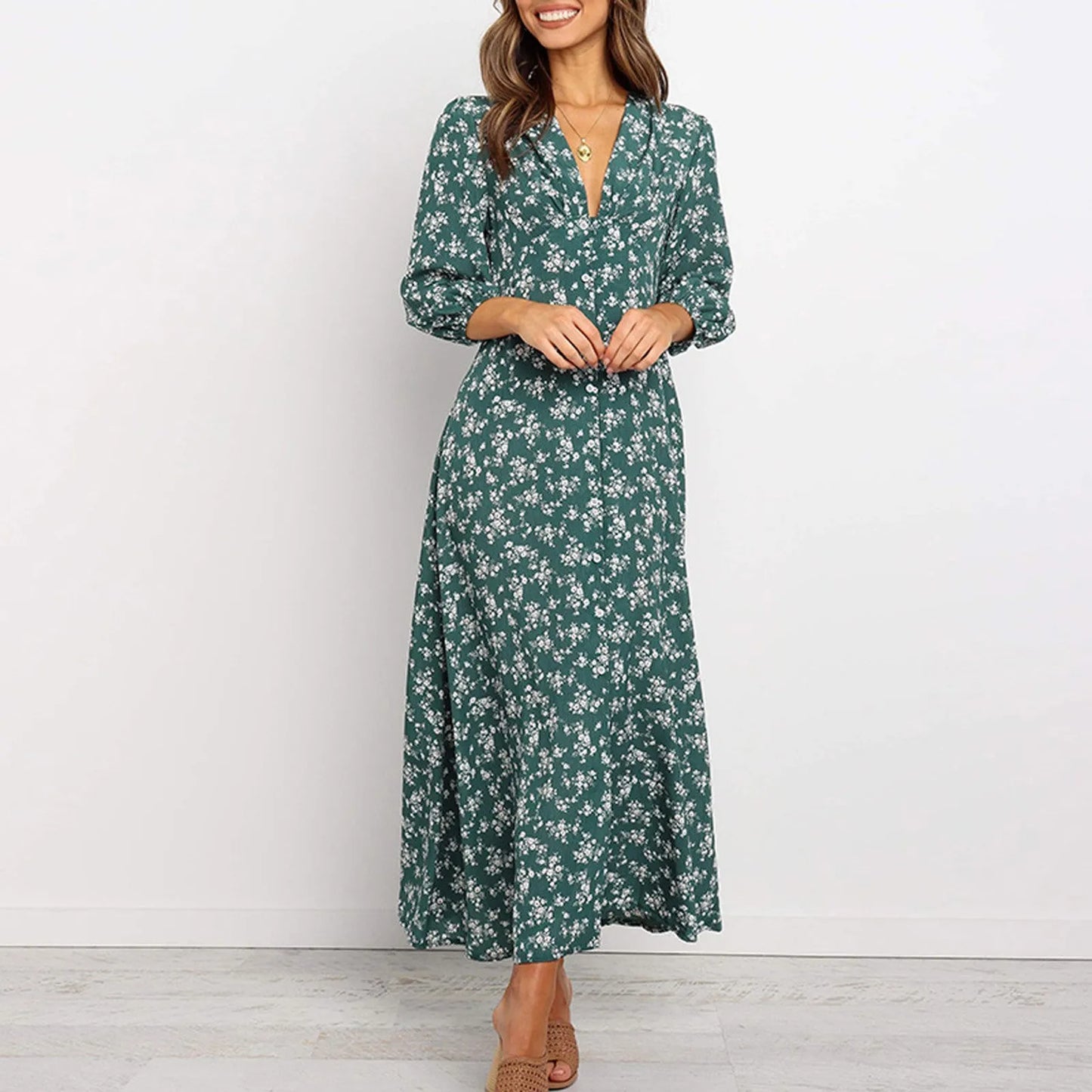 Marina™ | Floral Button-Front Midi Dress