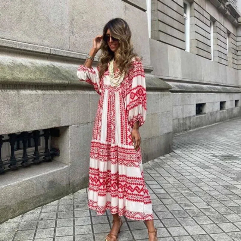 Elysia | Boho Floral Print Maxi Dress