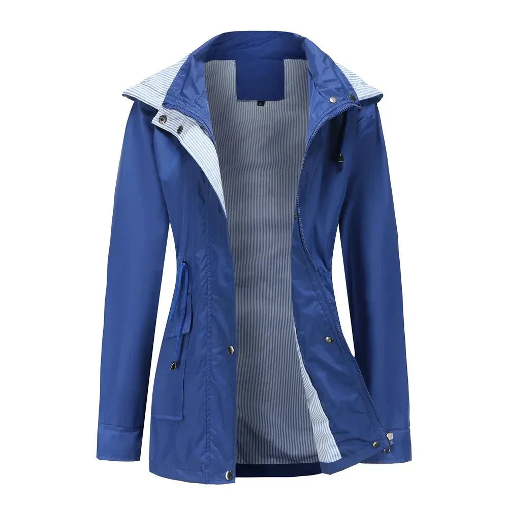 WW | Kapuzenregenjacke - Leichter wasserdichter Shell mit Kordelzug-Taille - Windbreaker für Übergangswetter