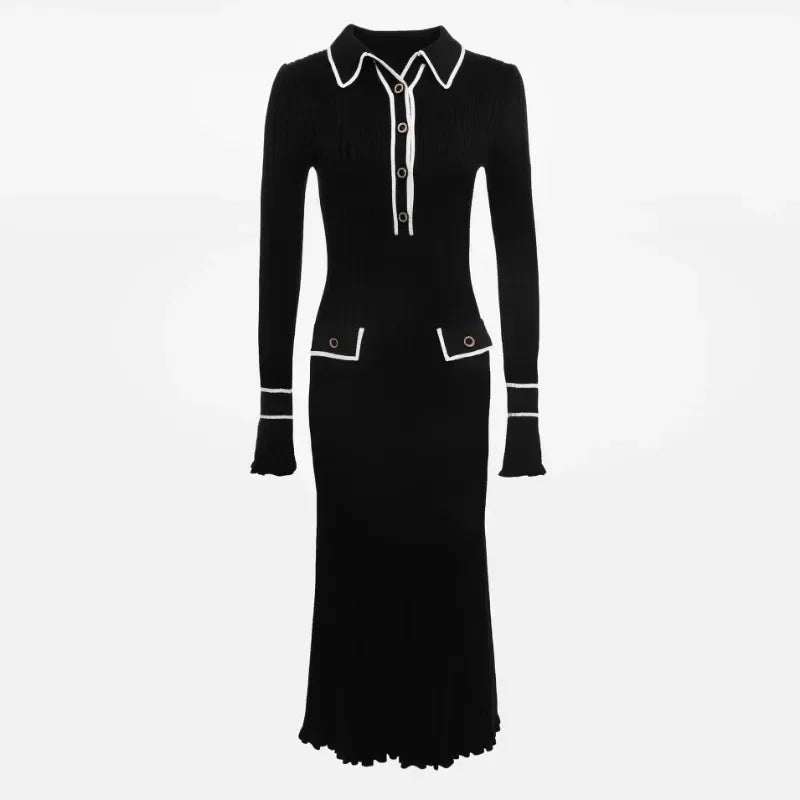 WW | Long-sleeved dress with knitted collar and ruffles