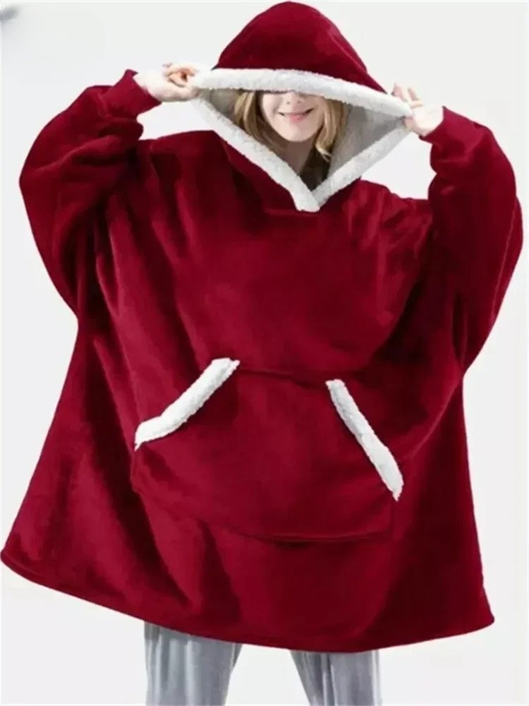 WW | Oversized Hoodie Blanket with Hood - Soft Fleece Pullover for Women & Men, Perfect for Home & Winter