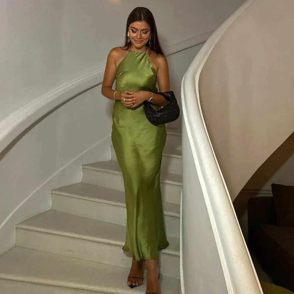 WW | Elegantes Damen Neckholder Kleid Aus Seide Glamourös & Bequem