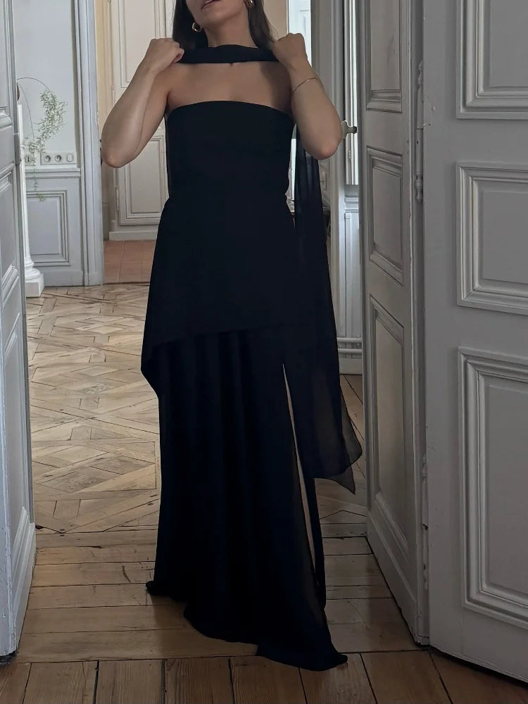 Isabella | White off-the-shoulder maxi dress with scarf