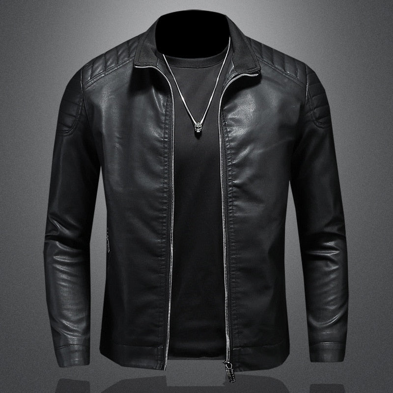 WW | Elegant Leather Jacket with Pockets for Men - Perfect for Everyday Wear