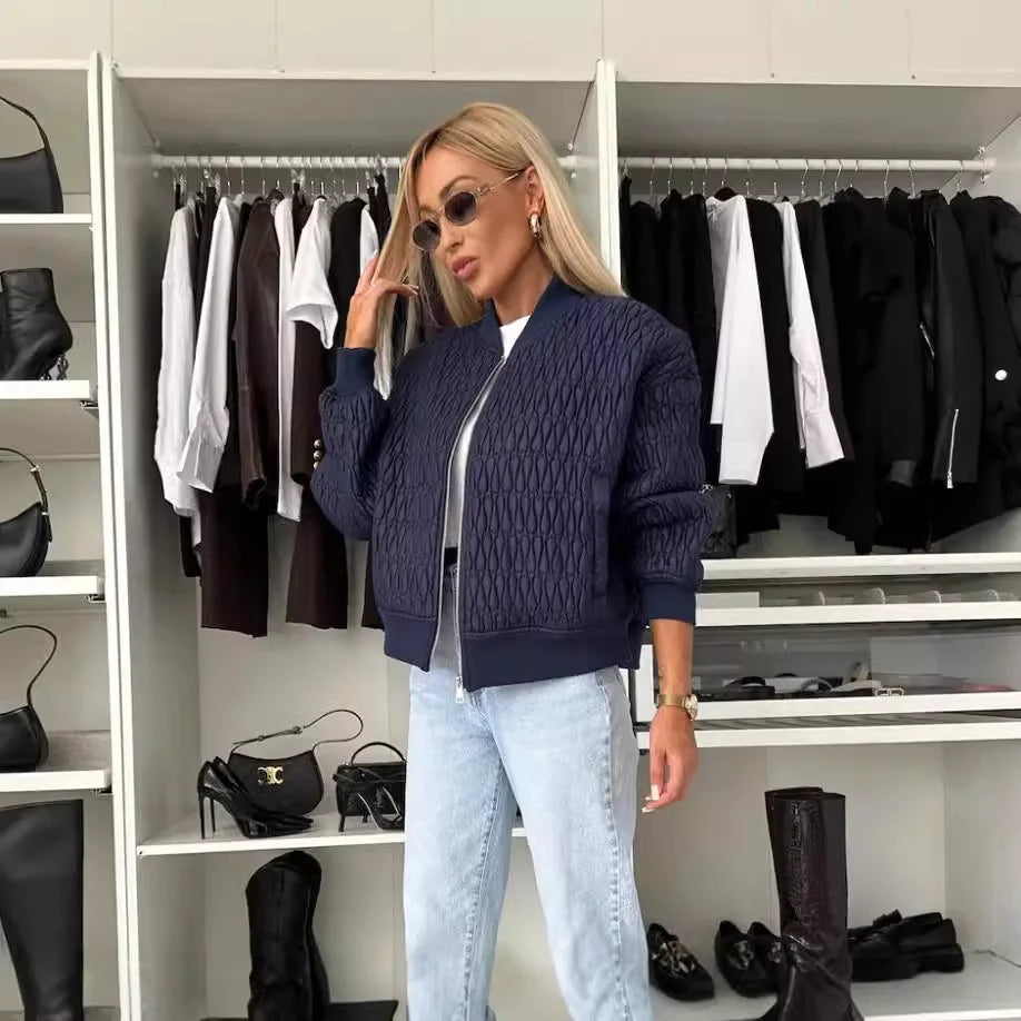 WW | Quilted Bomber Jacket with Front Zip and Ribbed Trim