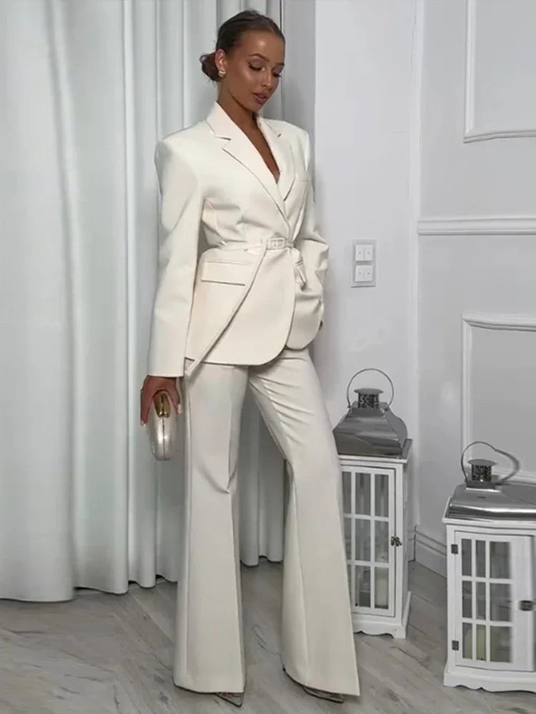 WW | Overall Blazer with Belt Wide Trousers Luxurious Fabric