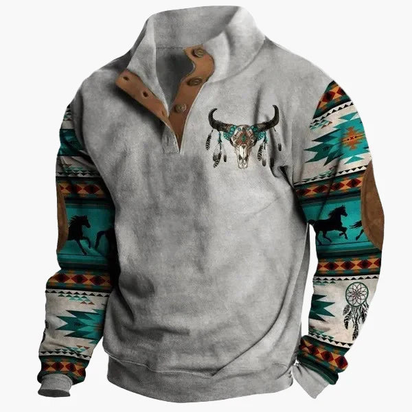 WW | Vintage Western Sweatshirt mit Ethno-Muster und Stehkragen - Freizeitpullover