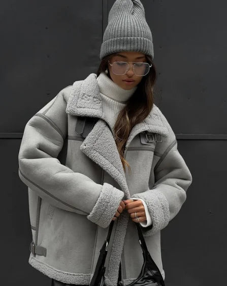 WW | Winterjacke mit Fleece Gefüttert Reißverschluss Pilotenjacke Winterjacke für Damen
