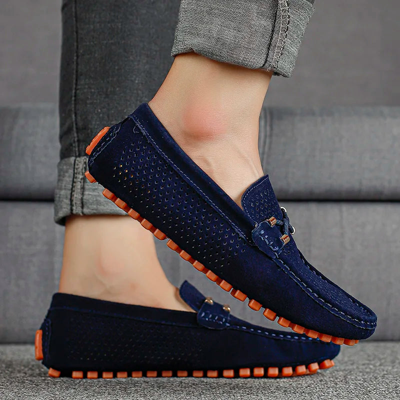 Miro Leather Loafers with Perforation - Blue
