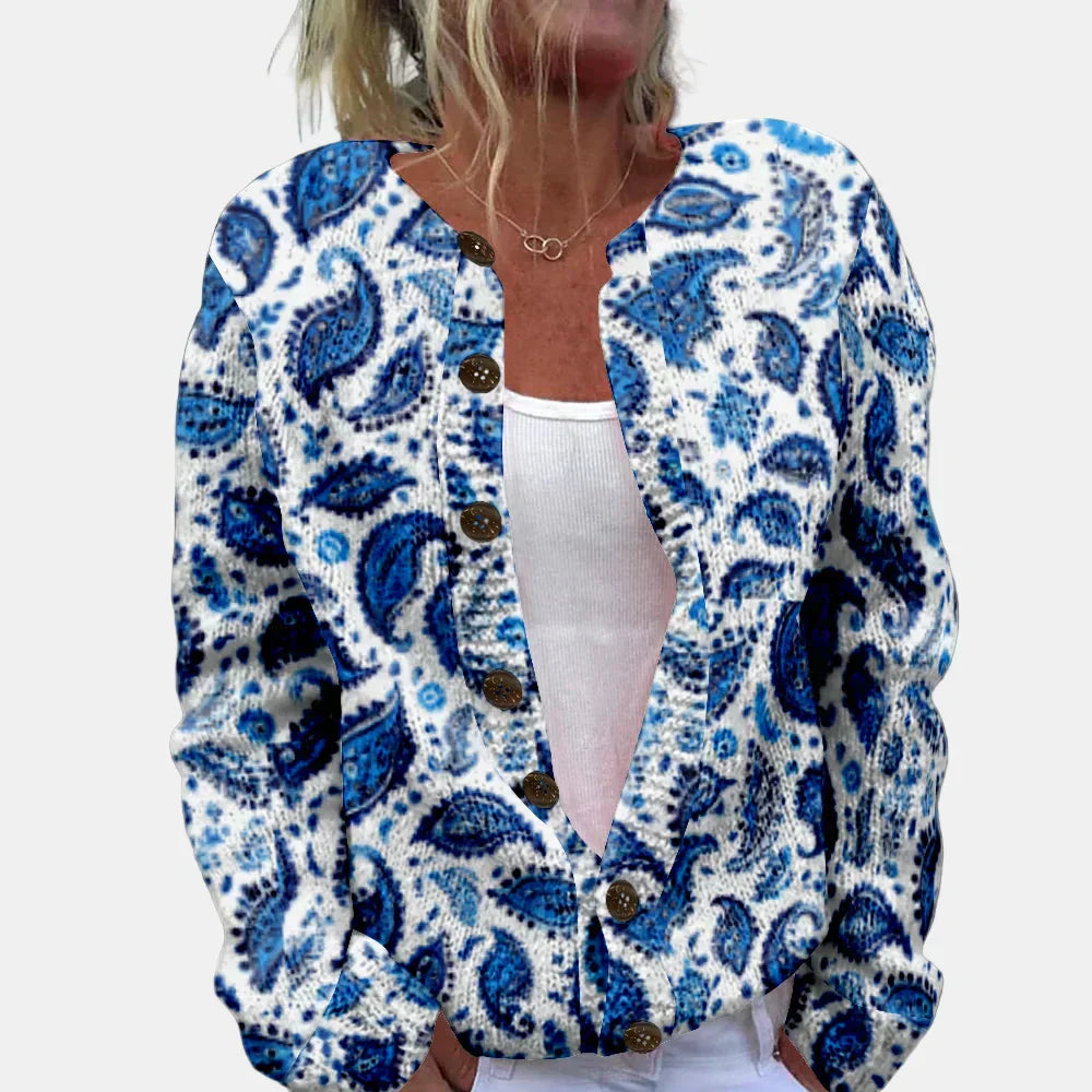 WW | Blue Leaf Print Cardigan
