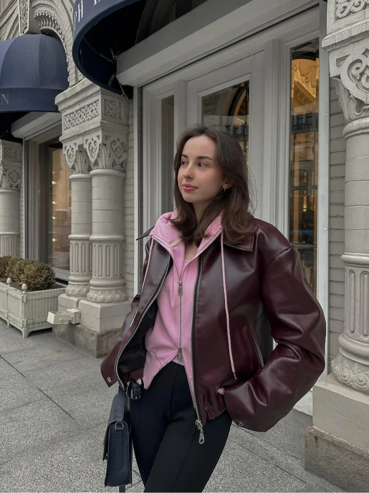 WW | Braune Leder Damenjacke mit Reverskragen