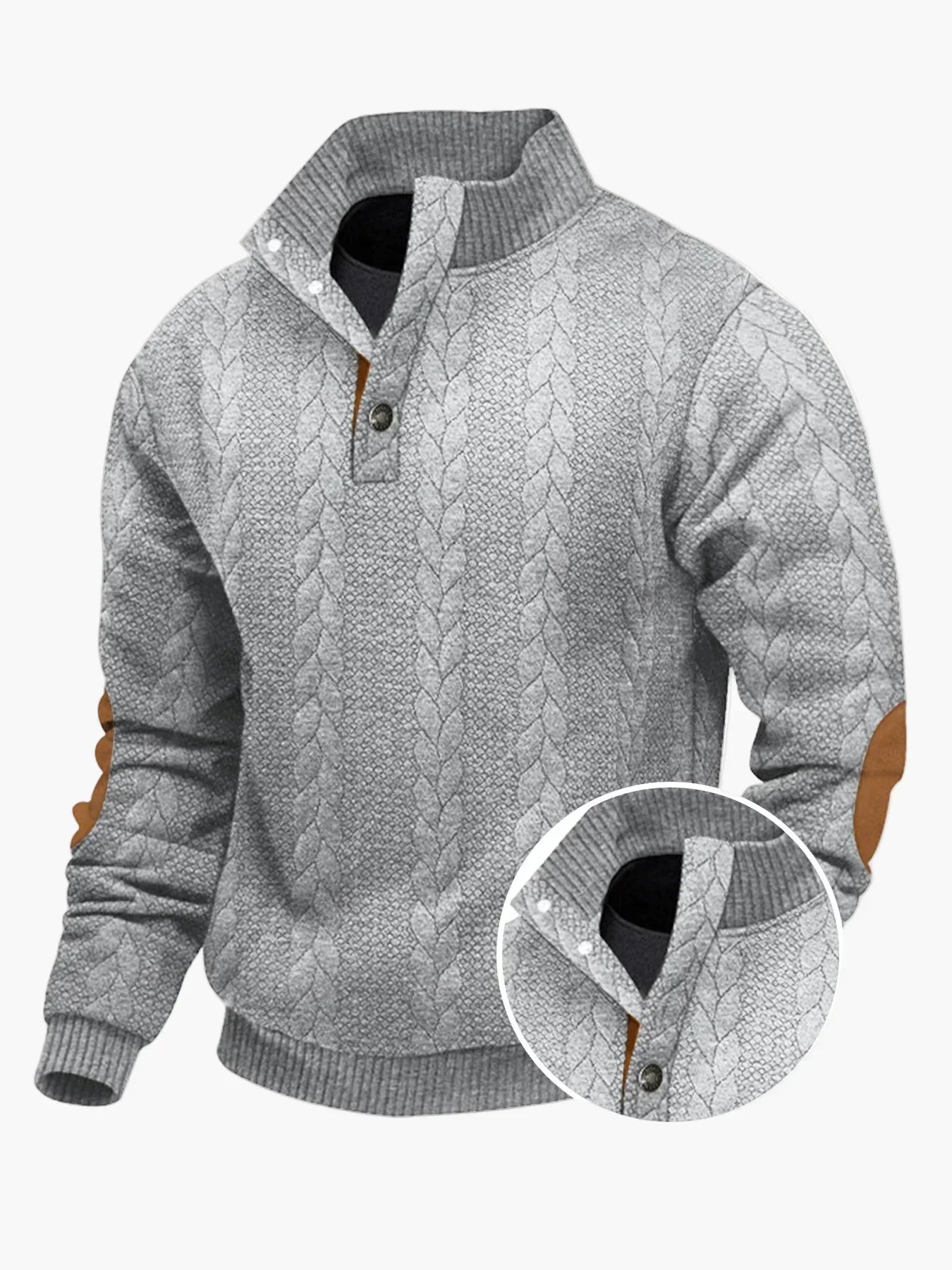 WW | Strickpullover mit Stehkragen und Ellenbogenpatches - Lässiger Outdoor-Style für Alltag & Freizeit