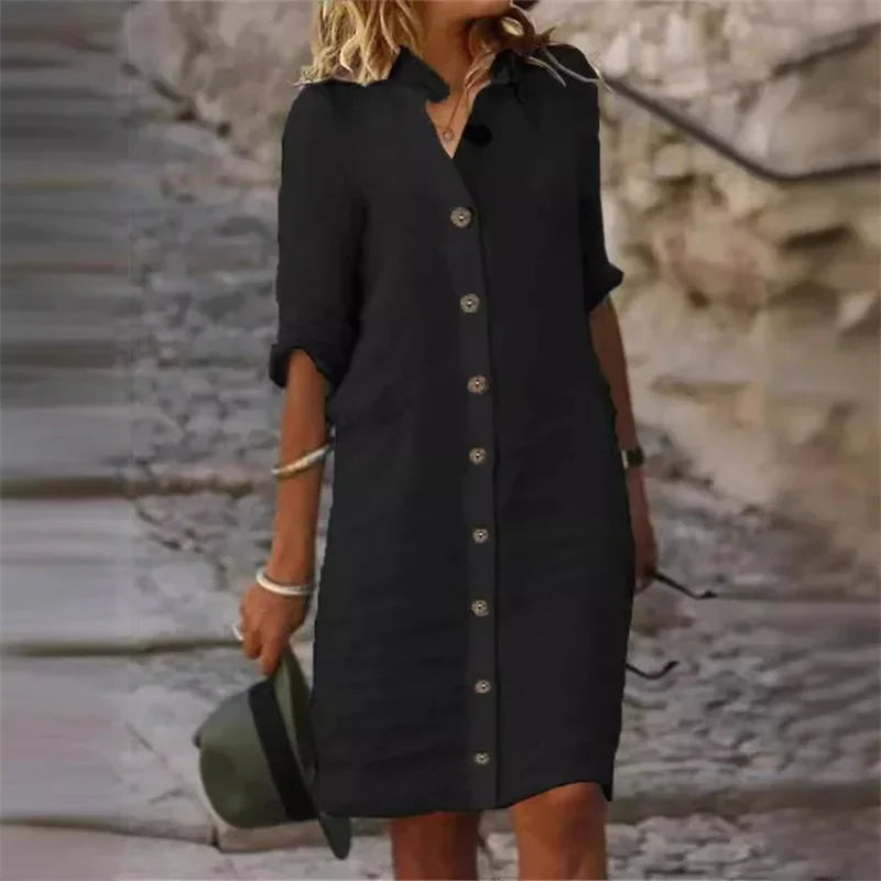WW | Stilvolles Leinenkleid mit Knopfleiste