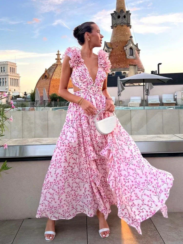 Lexi – Elegantes rückenfreies Maxikleid mit Rüschen
