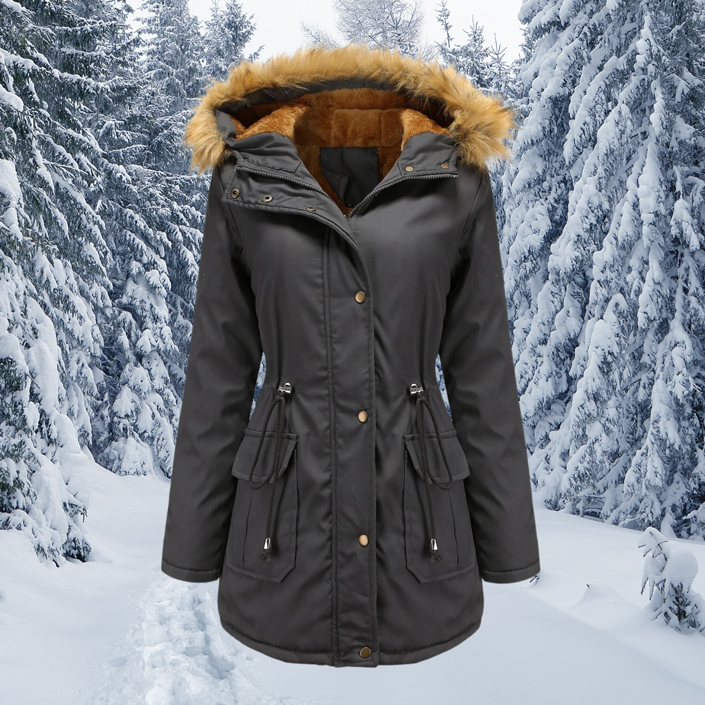 WW | Fellkragen mit Kapuze Warme Winterjacke