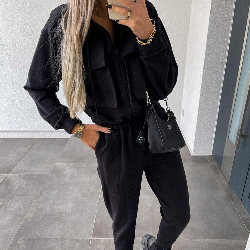 WW | Autumn Casual Cargo - Tracksuit Fashion Woman - Jacket and Long Pants with Zipper