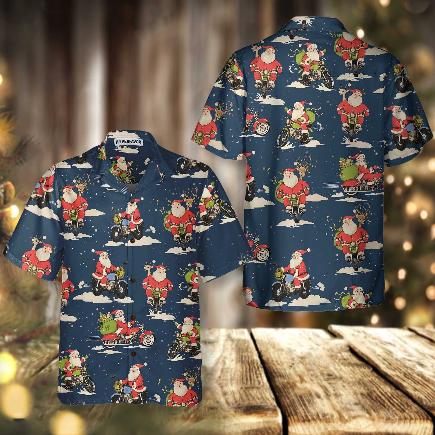 WW | Santa Motorrad fahren Weihnachts Hawaiian Shirt für Männer, bestes Motorrad Geschenk für Weihnachten