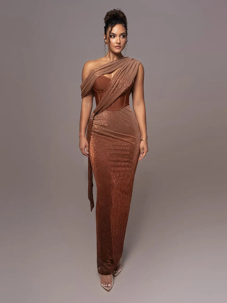 WW | Glitter Backless Evening Maxi Dress