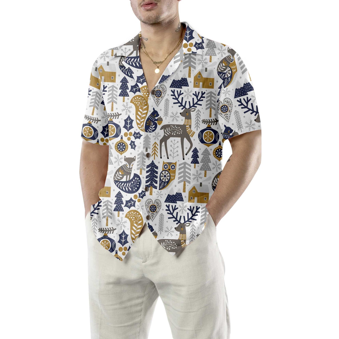 WW | Scandinavian Christmas Hawaiian Shirt for Men, Christmas Hawaiian Shirt Gift Idea