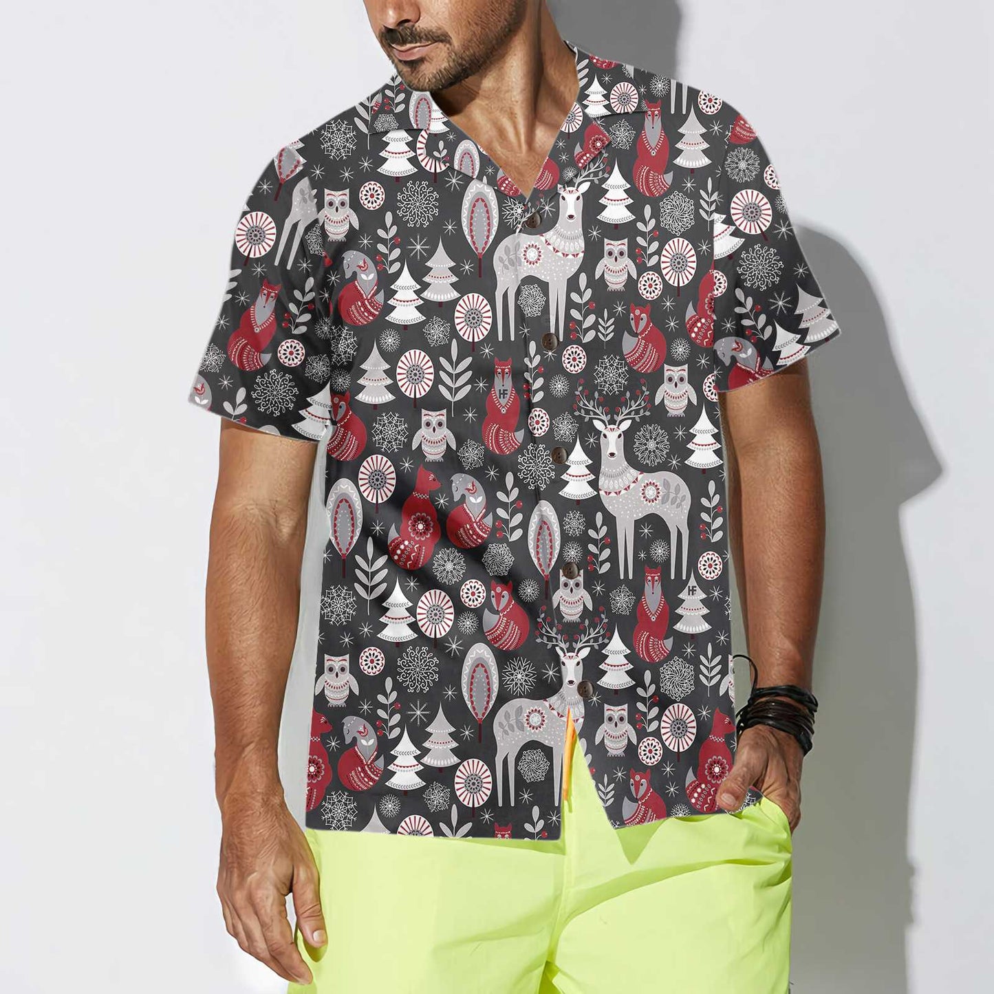 WW | Scandinavian Woodland Animals Hawaiian Shirt, Cool Christmas Shirt for Men & Women