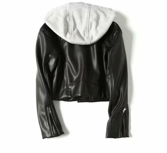 WW | Elegant Women's Leather Jacket with Hood - Chic/Casual Jacket Ideal for All Seasons