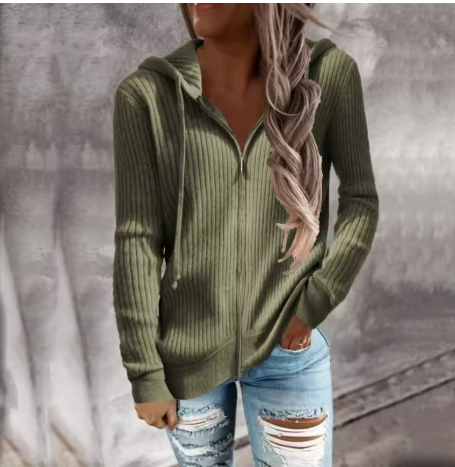 Damen Kapuzenpullover mit strukturierter Rippoptik und praktischen Knöpfen WW