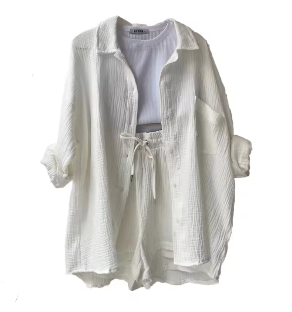 WW | Women's Solid Revere Collar Shirt & Shorts Two-piece Set