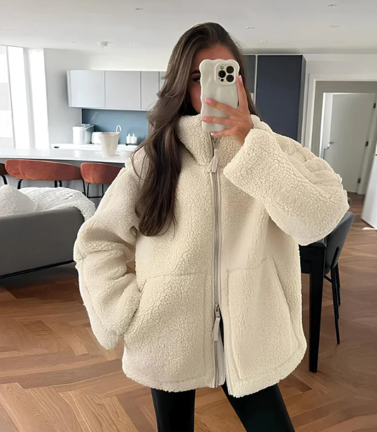 WW | Teddyjacke Übergröße Passform Weiches Fleece Hochkragen Reißverschluss Closure