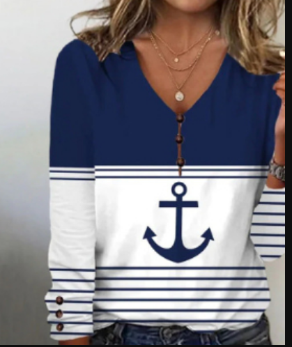 WW | T-Shirt with Anchor Design and Nautical Theme, Plus Collar