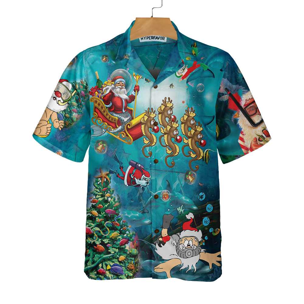 WW | Scuba Diving Weihnachtsmann Weihnachten Unterwasser Hawaiian Shirt, Einzigartiges Geschenk Für Weihnachten