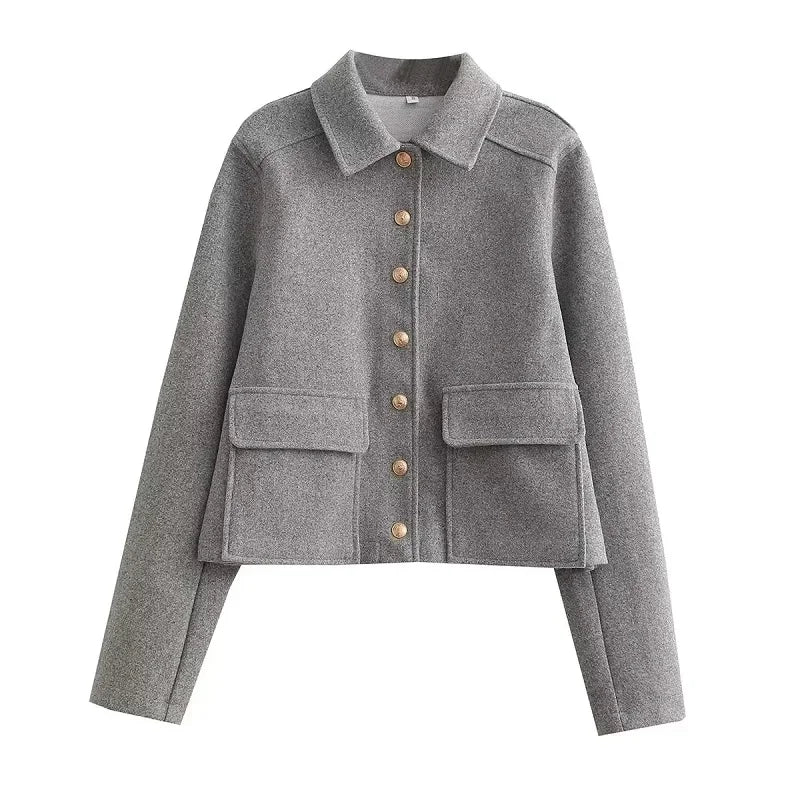 WW | Cropped Aviator Bomberjacke mit Knopfleiste und Taschen