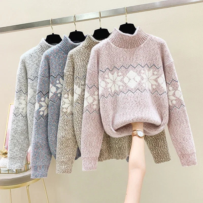 WW - Hässlicher Weihnachtspulli - Gemütlicher Schneeflocken-Turtleneck