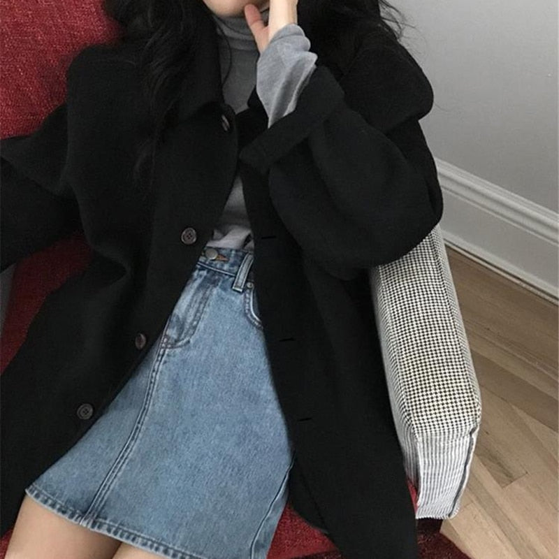WW | Warm and Stylish Single-Breasted Wool Coat