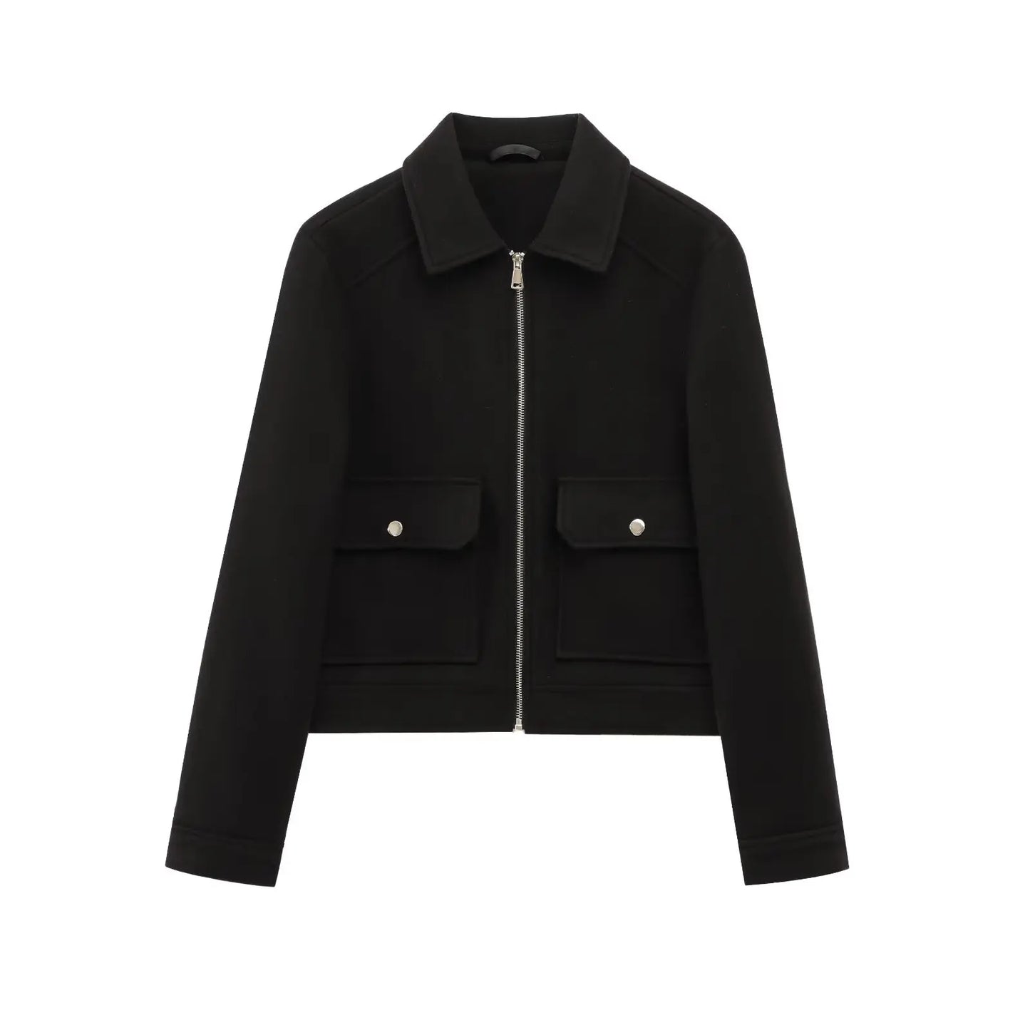 WW | Bomber Jacket with Short Lapel, Zipper and Flap Pockets
