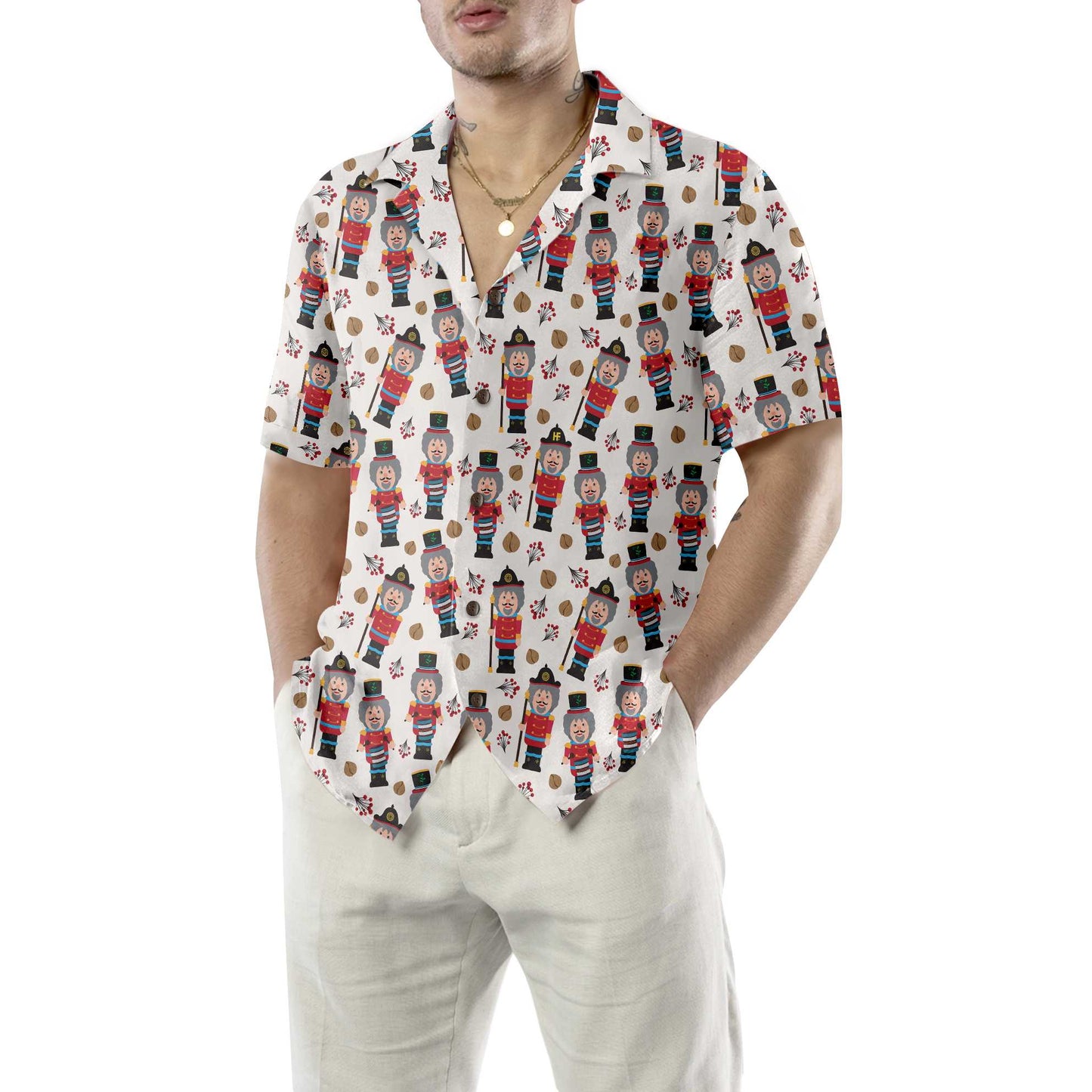 WW | Nahtloses Weihnachtsmuster mit Nussknacker Weihnachts-Hawaiian-Shirt