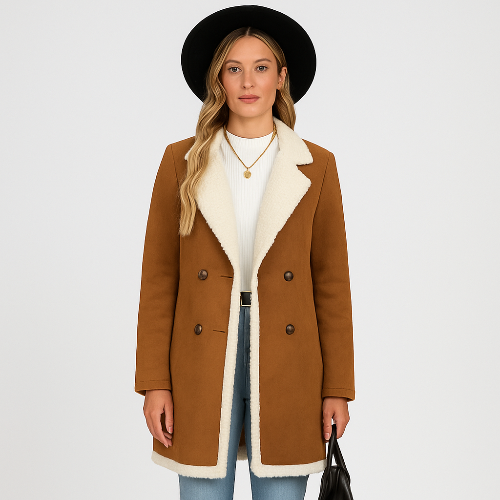 WW | Gefütterte Jacke Braune Winterjacke mit Doppelter Knopfreihe für Damen