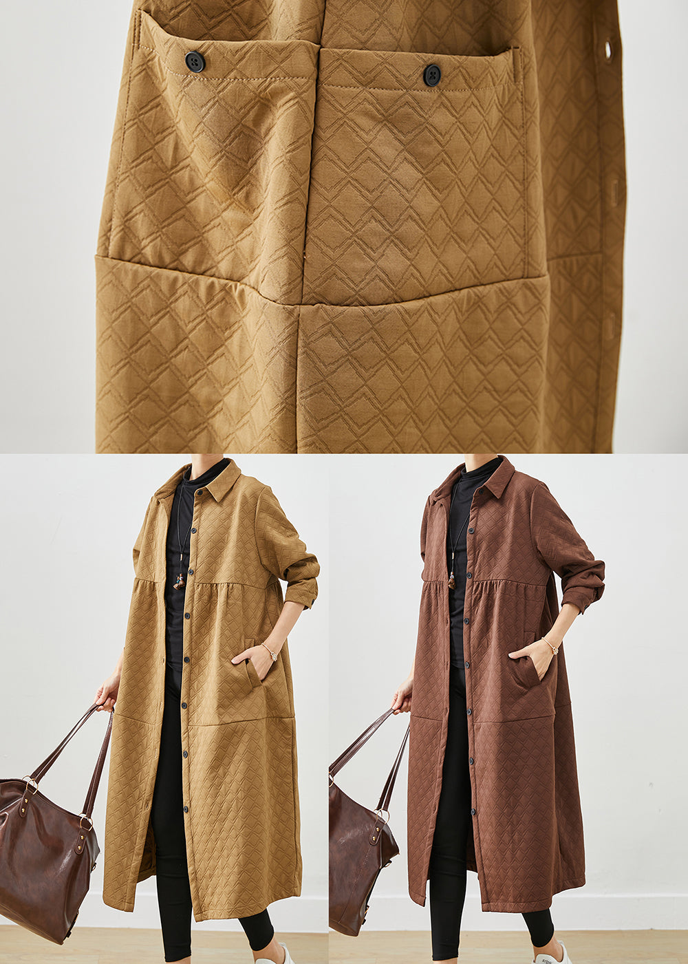 WW | Khaki Oversized Pocket Patchwork Cotton Jackets