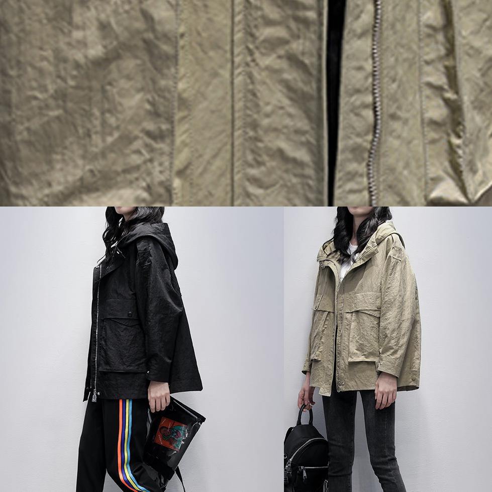 WW | Hooded Zipper Fashion Leisure Coats Women Grey Green Loose Coats