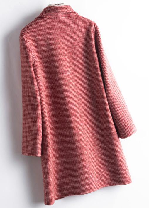 WW | Lapel Pockets Fashion Trench Coat Pink Plaid Box Jackets