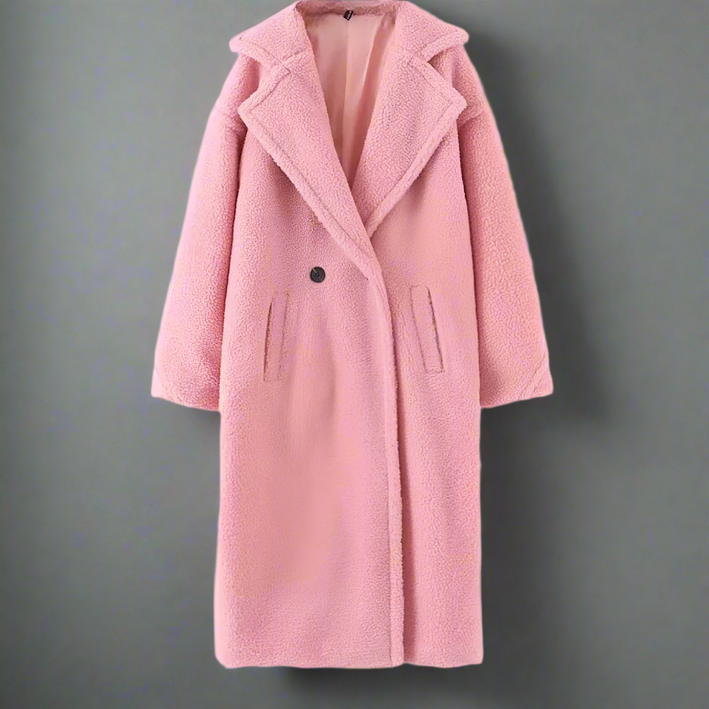WW | Teddy Coat - Long Faux Shearling - Casual Cut - Elegant Lapel Collar