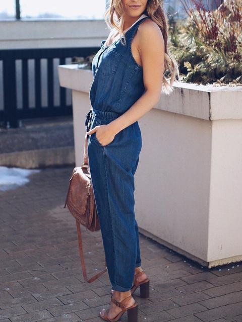 WW | Slim Sleeveless Waist Denim Jumpsuit