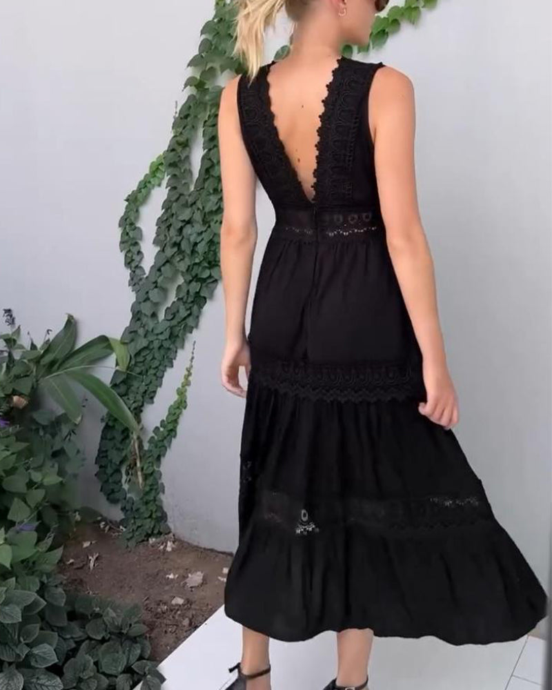 WW | Ärmelloses Spitzen-Midi-Kleid für Damen