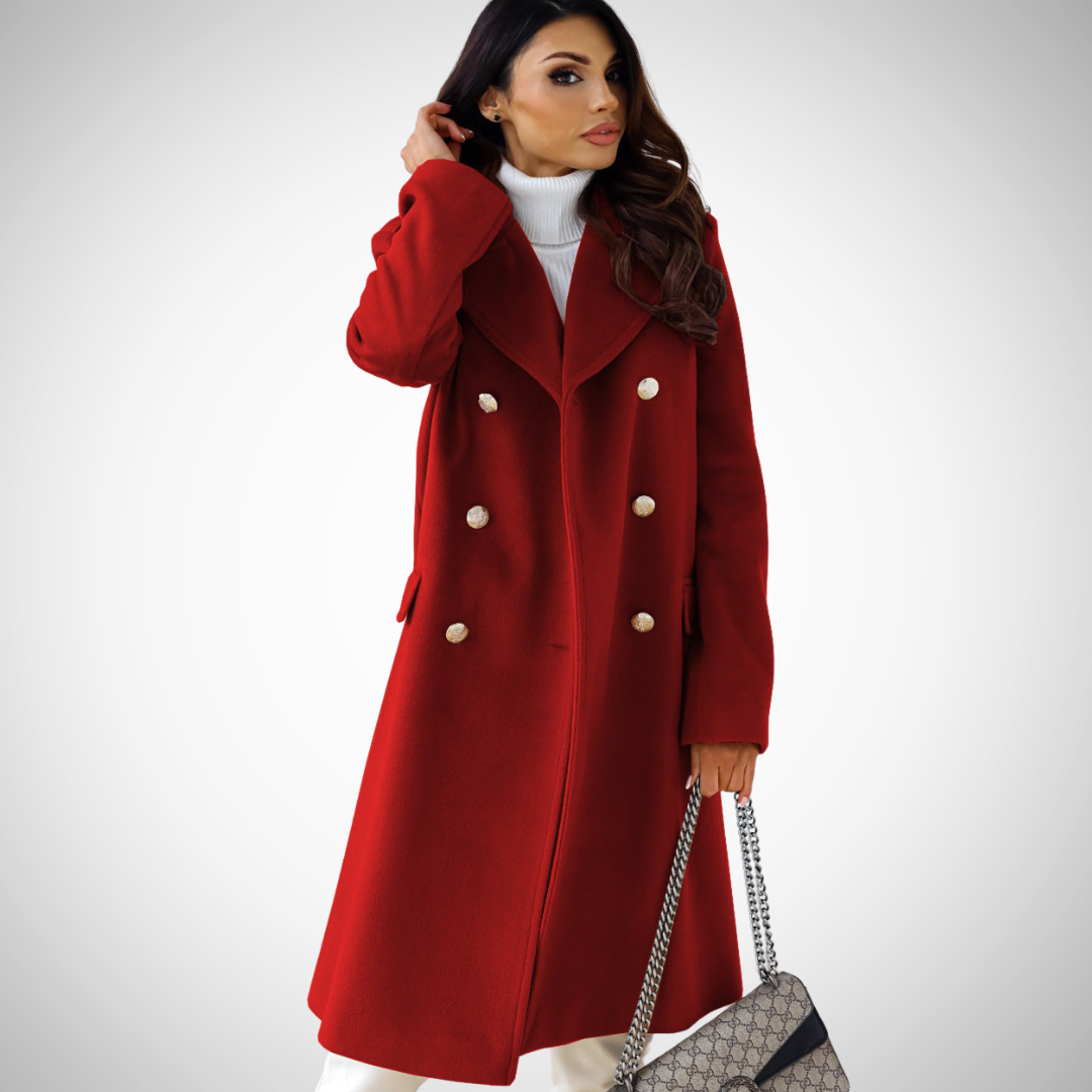 WW | Damen Lange Jacke mit Doppelter Knopfleiste und Klassischem Kragen