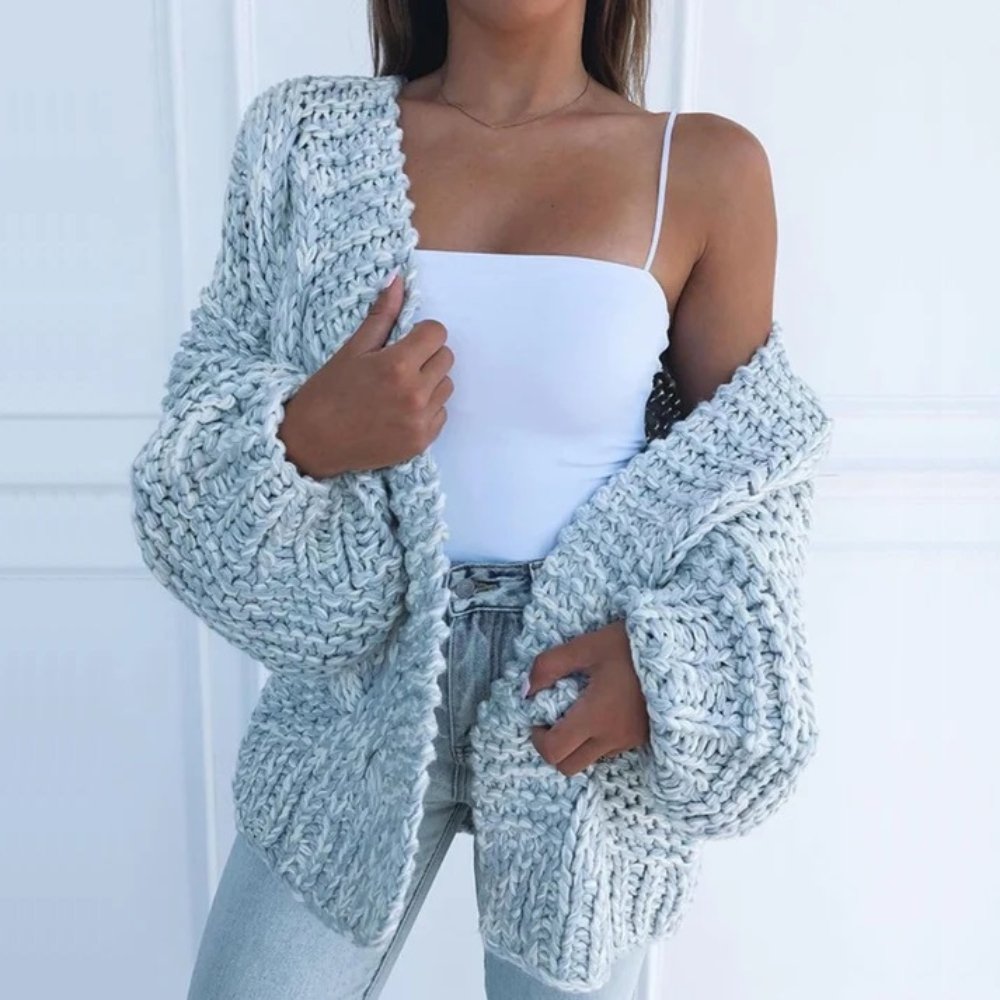 WW | Damen Strickcardigan mit lockerer Passform und dicker Textur